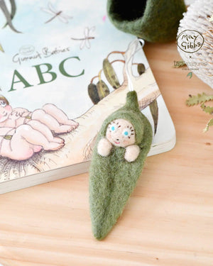 Felt Gumnut Baby ornament by Tara's Treasures, Fair Trade handcrafted by Nepalese women artisans.