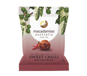 Roasted macadamias from Bundaberg with a hint of chilli and sweetness included in the hamper of curated with conscience