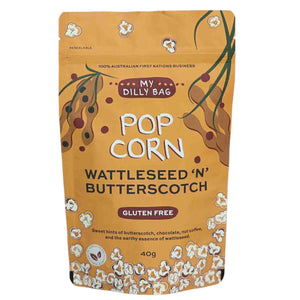 Wattleseed and butterscotch gourmet popcorn by Indigenous-owned My Dilly Bag
