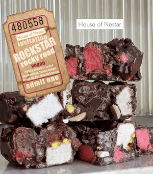 Vegan rocky road with nuts, Turkish delight, marshmallows and puffed rice by House of Nestar