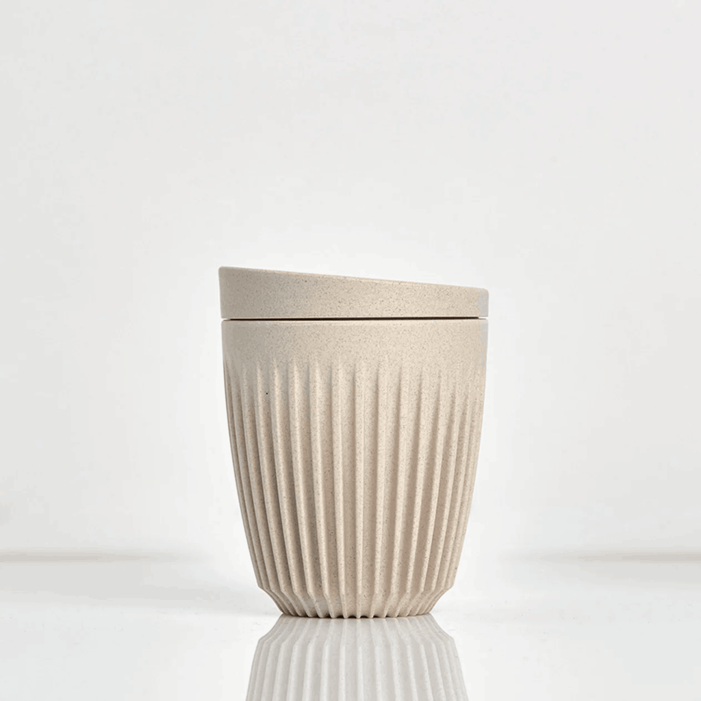 Sustainable reusable coffee cup made from repurposed coffee husks by B Corp-certified HuskeeCup