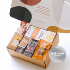 Vegan chocolate gift hamper with artisan dark chocolate, rocky road, pralines, and hot chocolate, all made in Australia