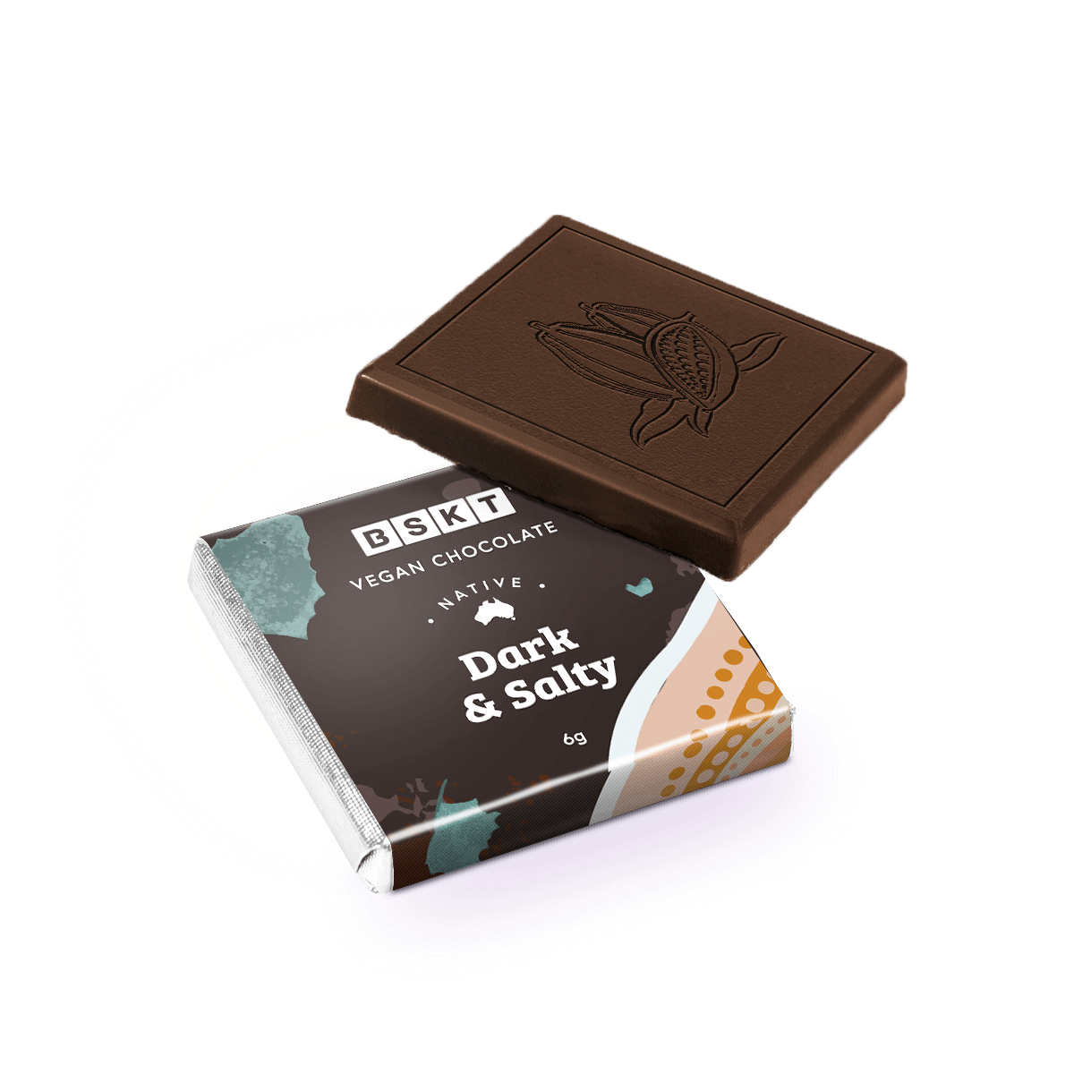 Vegan chocolate bites infused with native ingredients from BSKT included in the hamper by curated with conscience