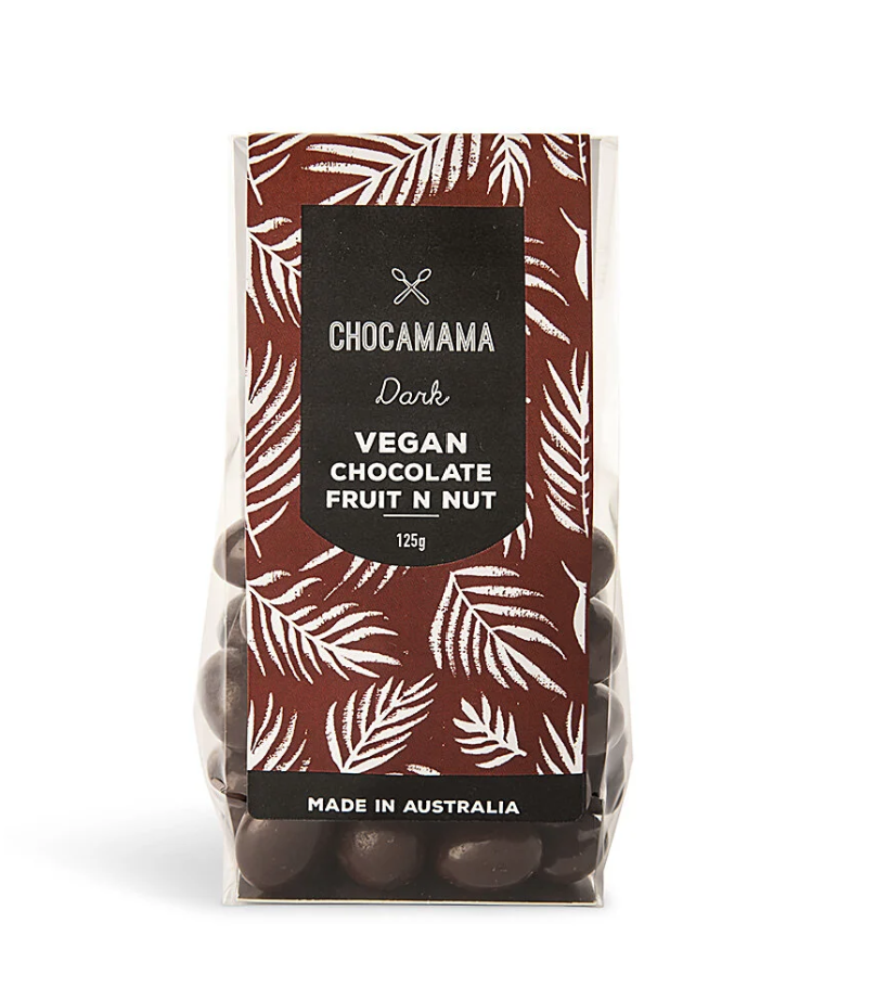 Premium vegan dark chocolate-coated fruit and nut mix by ChocaMama, made in Williamstown, Victoria