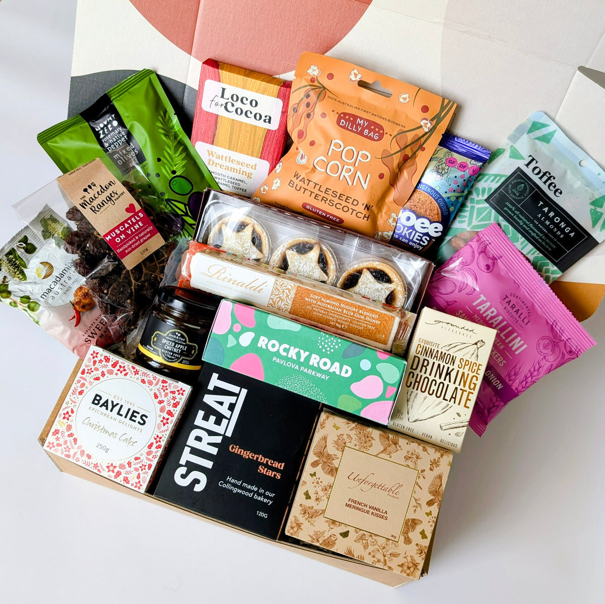 Gourmet Australian Christmas hamper with artisan treats including vegan, gluten-free, and nut-free options
