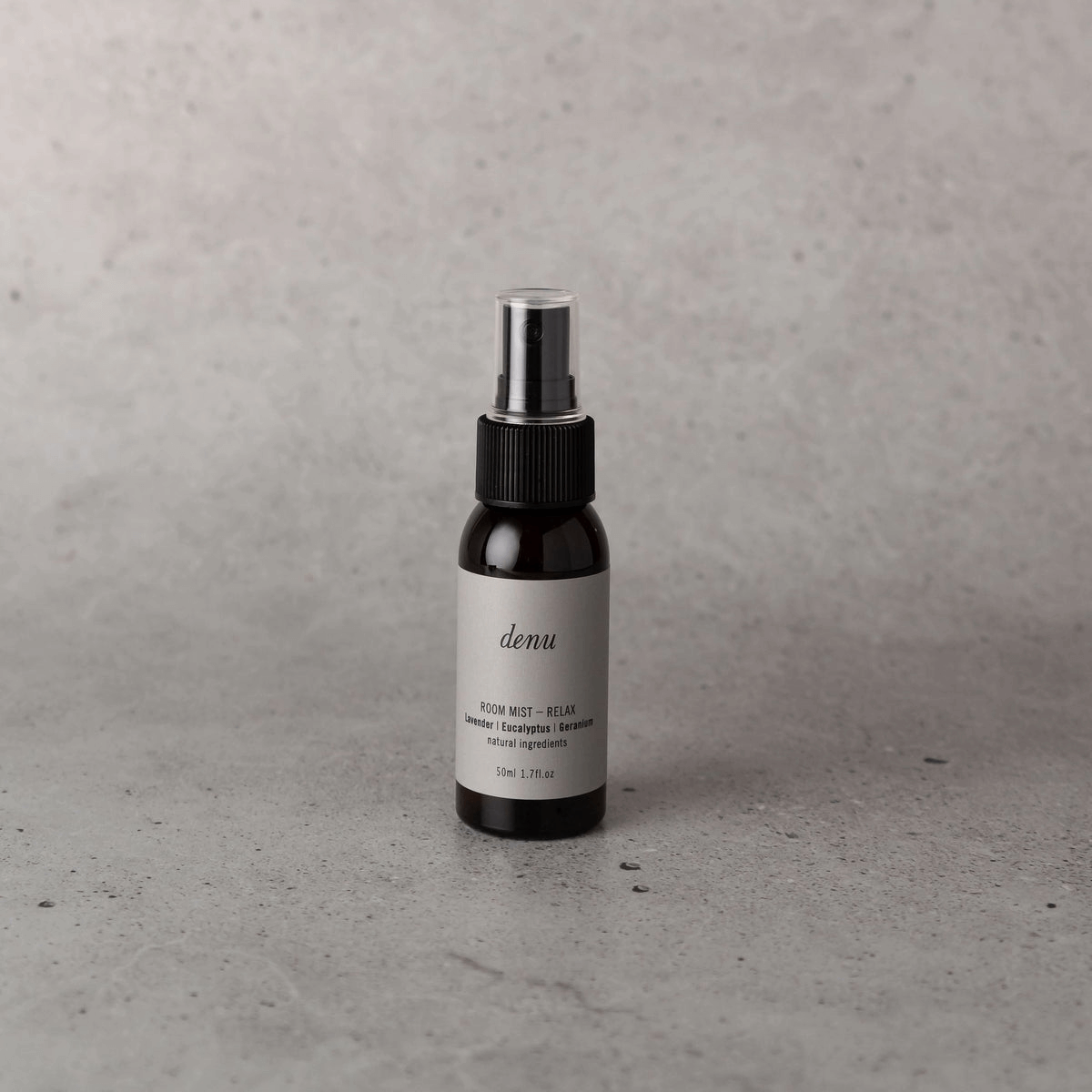 denu Relaxing Room Mist with lavender, eucalyptus, and lemon, made in small Melbourne batches.
