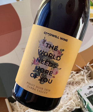 2019 Yarra Valley Pinot Noir by Goodwill Wine, a Melbourne social enterprise donating half its profits to charity. Rated 92 points by The Winefront.