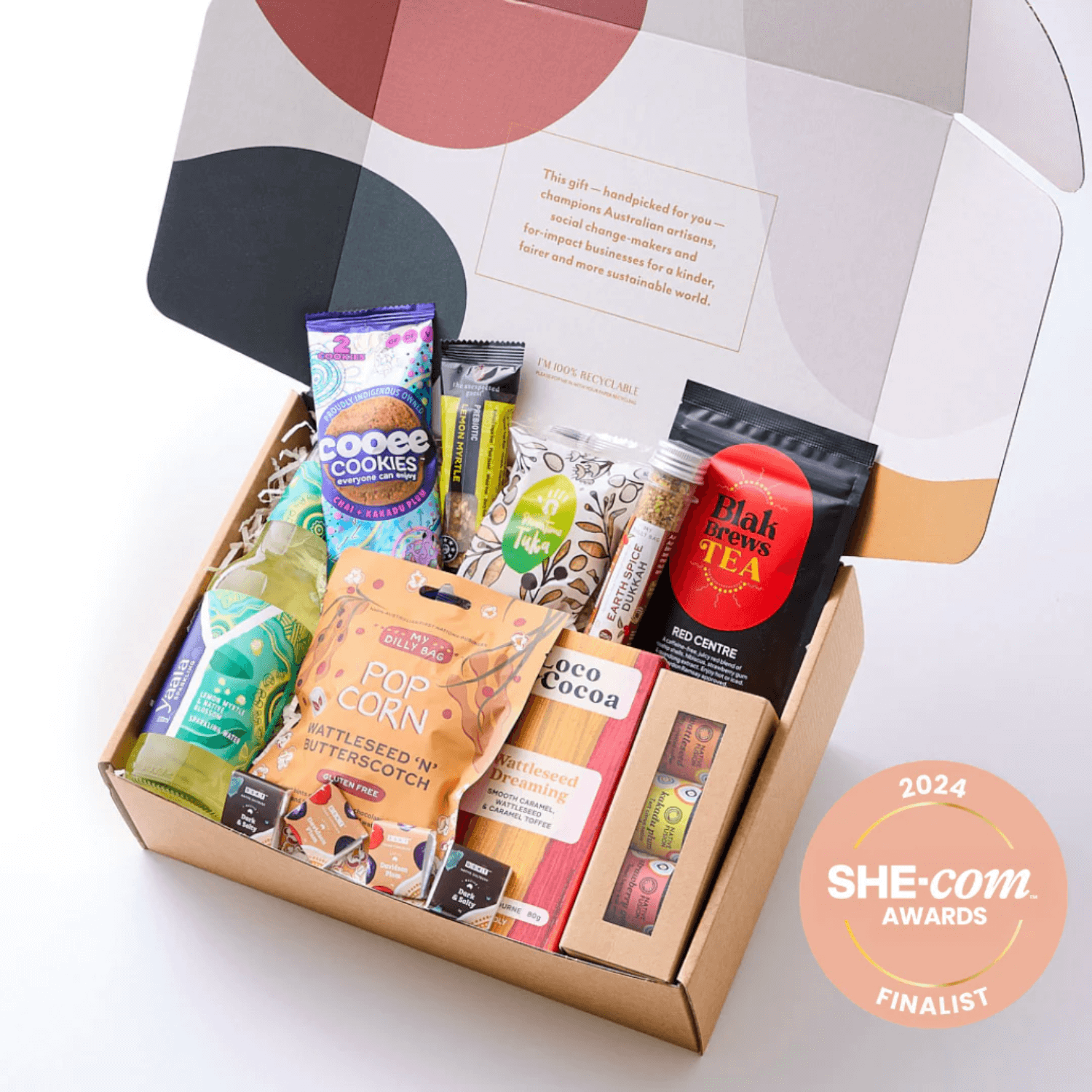 Indigenous-owned gourmet food hamper with native ingredients including wattleseed, lemon myrtle, and Kakadu plum
