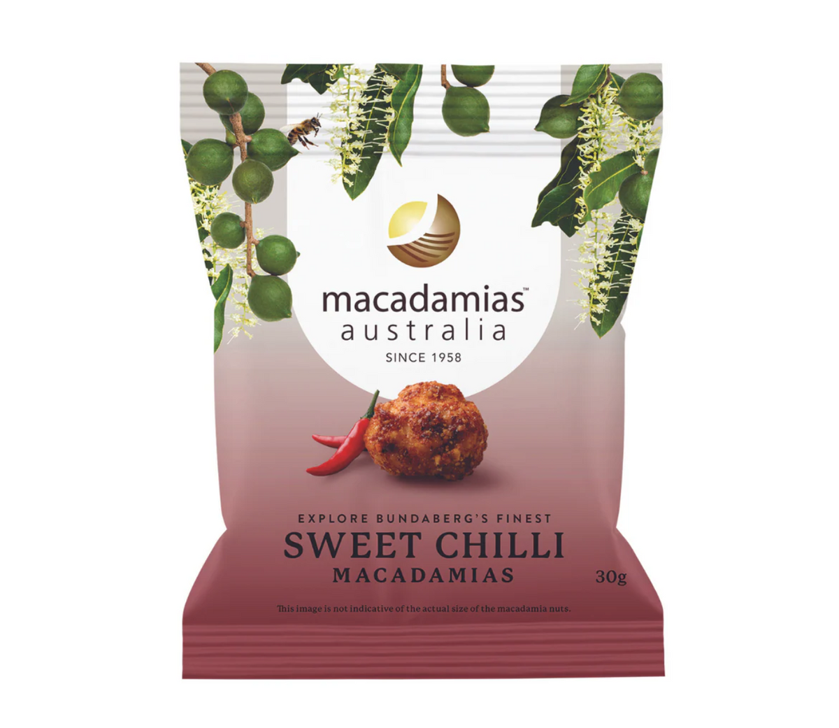 Roasted macadamias from Bundaberg with a hint of chilli and sweetness