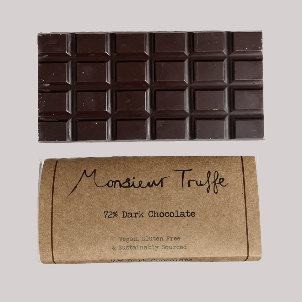 Dark chocolate handcrafted by Monsieur Truffe on Naarm Country, Melbourne, organic, vegan, gluten-free, and palm-oil free.