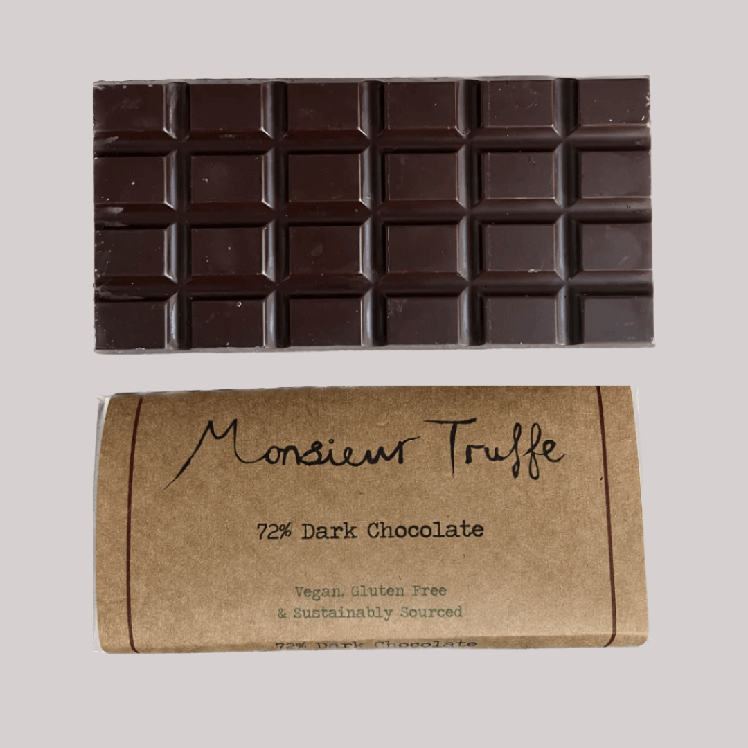 Dark chocolate handcrafted by Monsieur Truffe on Naarm Country, Melbourne, organic, vegan, gluten-free, and palm-oil free.