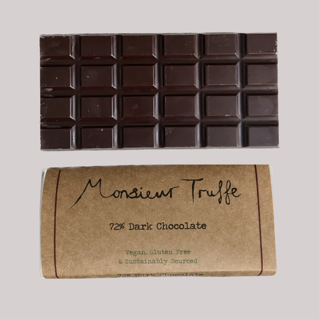 Dark chocolate handcrafted by Monsieur Truffe on Naarm Country, Melbourne, organic, vegan, gluten-free, and palm-oil free.