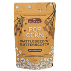 Gourmet popcorn flavored with native wattleseed and butterscotch from My Dilly Bag included in the hamper by curated with conscience