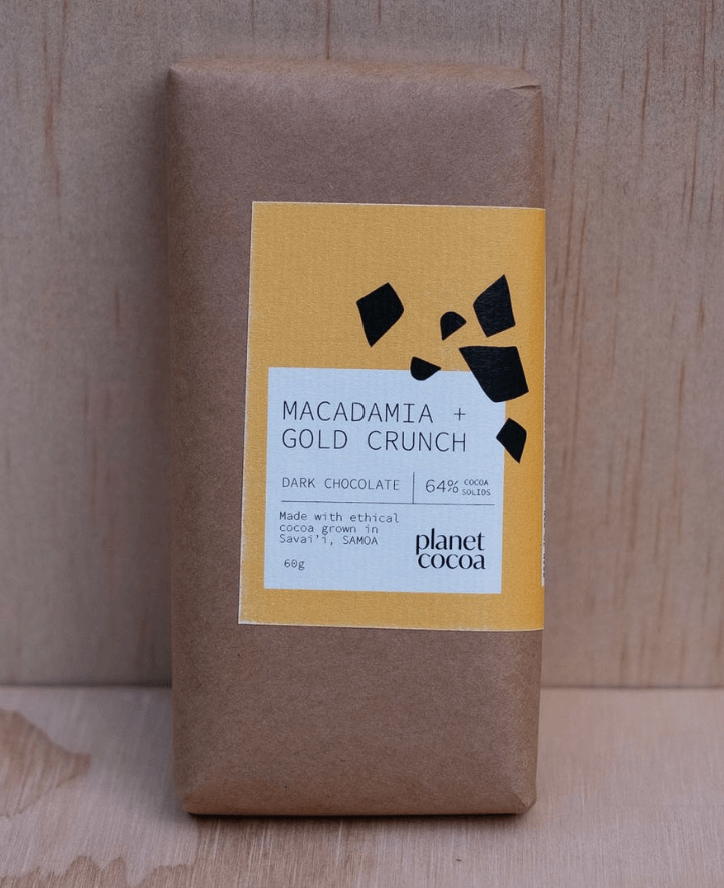 Handmade vegan chocolate with ethically sourced Samoan cocoa, Australian macadamias, and golden vegan honeycomb included in the hamper of curated with conscience