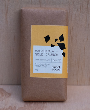 Handmade vegan chocolate with ethically sourced Samoan cocoa, Australian macadamias, and golden vegan honeycomb