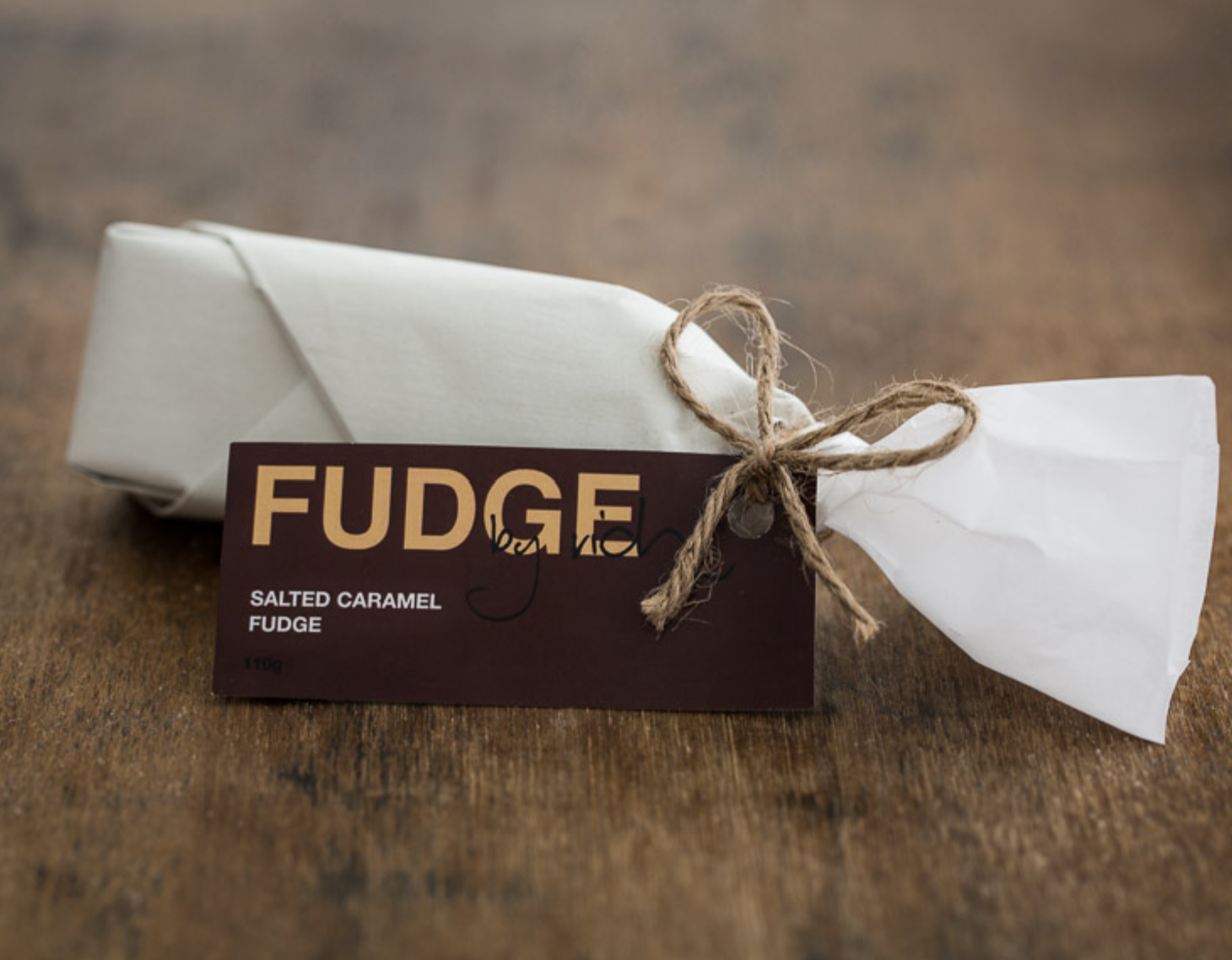 Creamy, melt-in-your-mouth salted caramel fudge made on Wurundjeri country in the Yarra Valley by FUDGE by Rich. A rich and lasting treat included in the hamper by curated with conscience, perfect gift for your loved ones