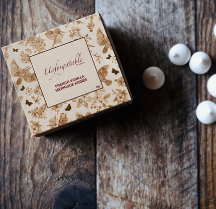 Bite-sized French vanilla meringue kisses, handmade on Wurundjeri country in the Yarra Valley by award-winning artisans Unforgettable Products.