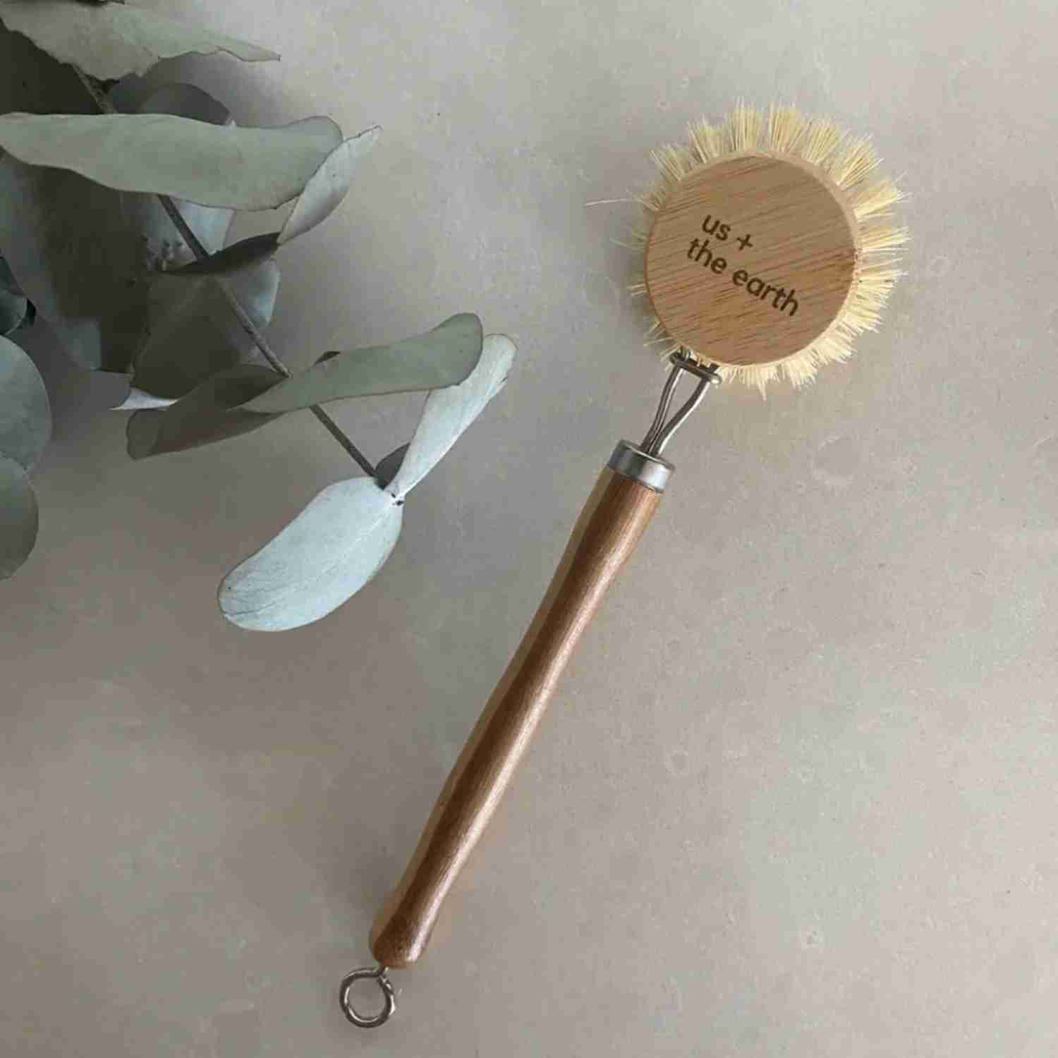 Plastic-free bamboo dish brush with replaceable head, handmade for sustainable, zero-waste cleaning