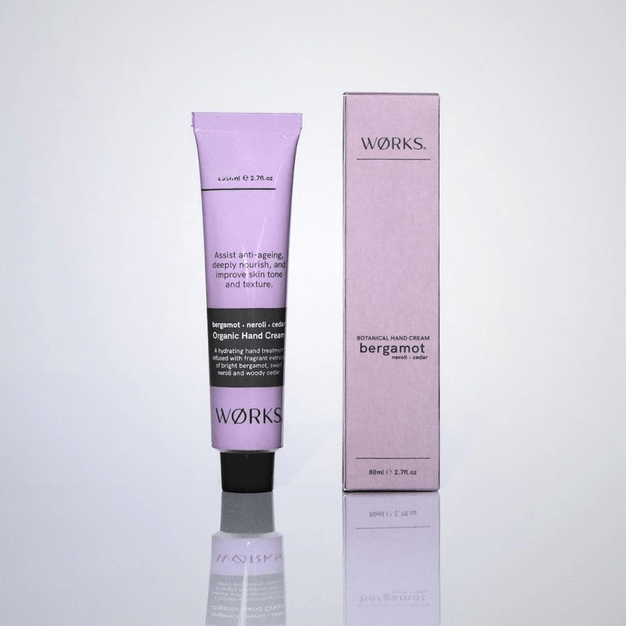 WØRKS Bergamot Hand Cream with lively bergamot, sweet neroli, and warm cedar.