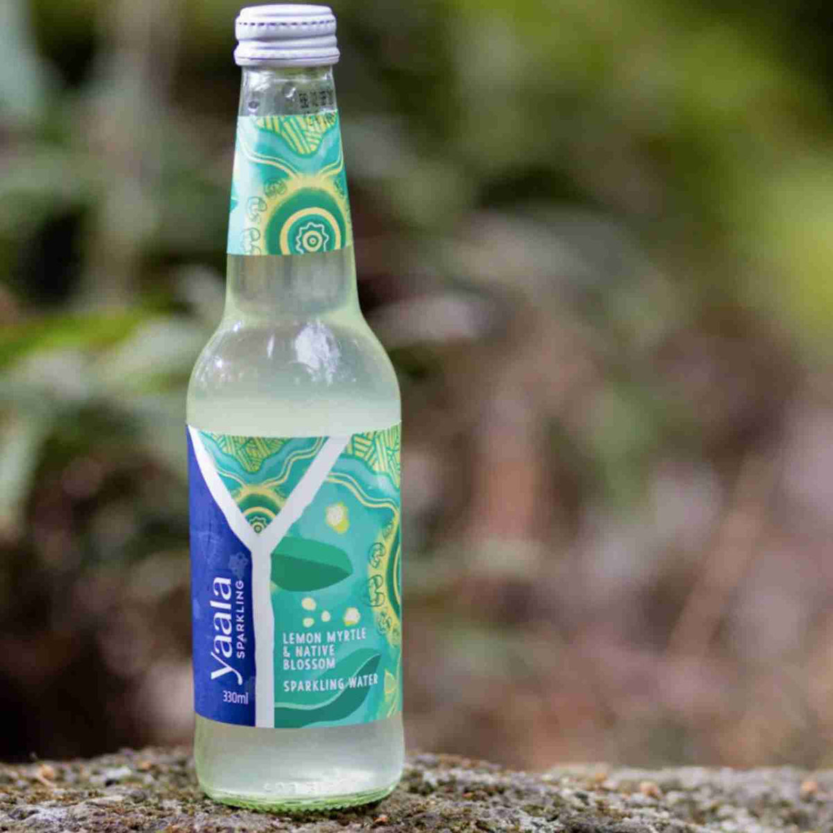 Sparkling water infused with lemon myrtle and native blossoms celebrating Indigenous culture and botanicals
