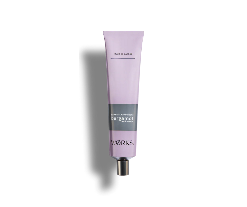 WØRKS Bergamot Hand Cream with bergamot, neroli, and cedar for calm and relaxation.